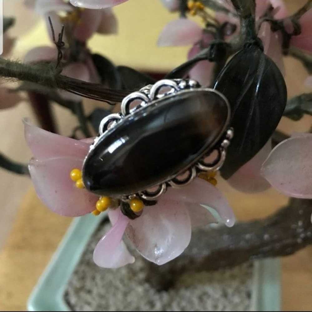 Vintage Black Onyx & 925 Ring - image 1