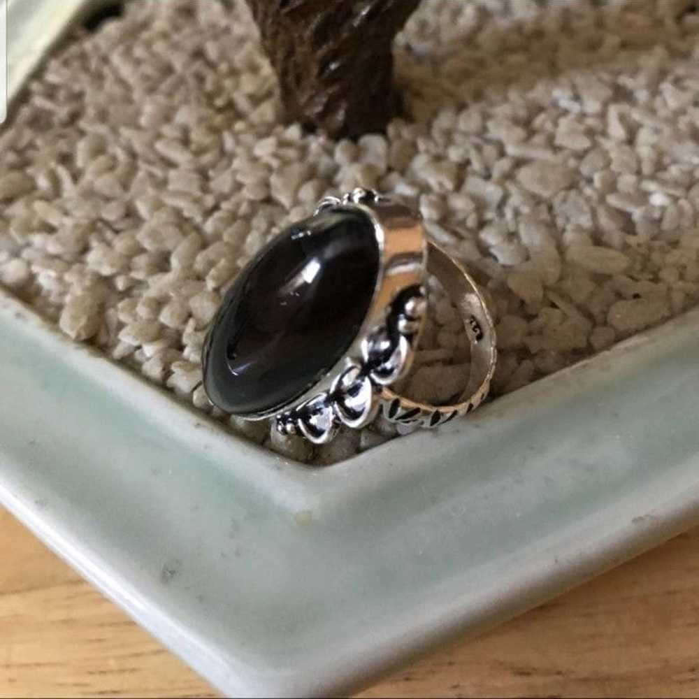 Vintage Black Onyx & 925 Ring - image 2