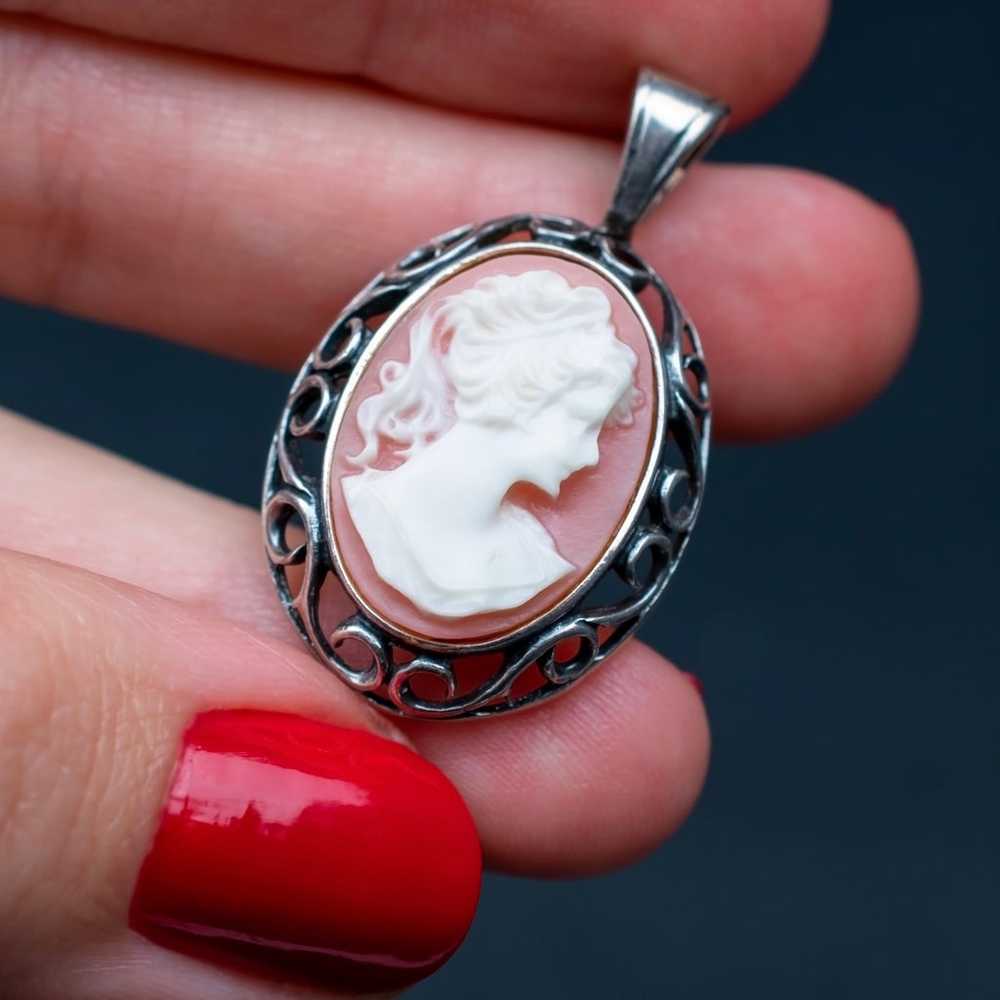 Lady cameo pendant sterling silver, old elegant n… - image 1