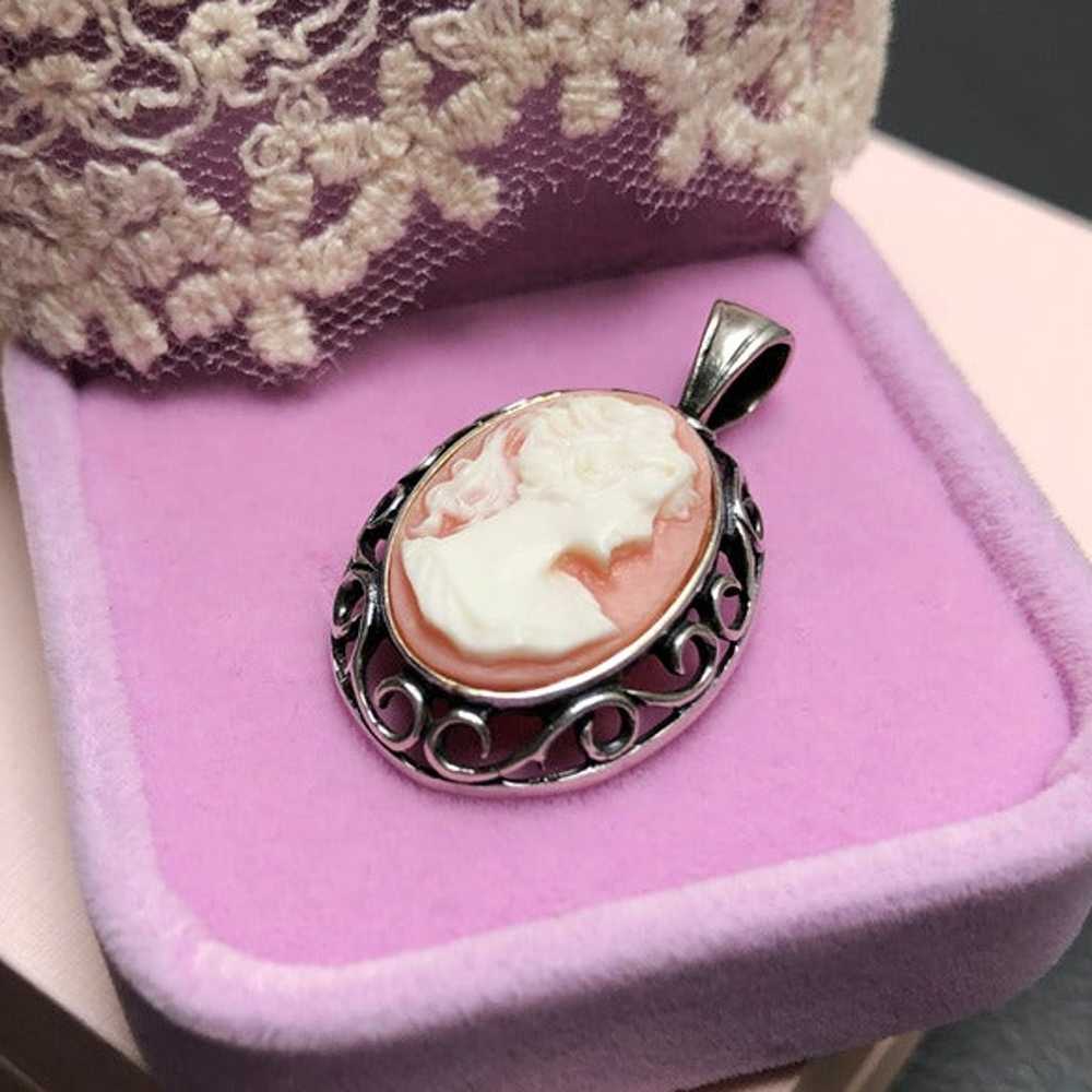 Lady cameo pendant sterling silver, old elegant n… - image 3