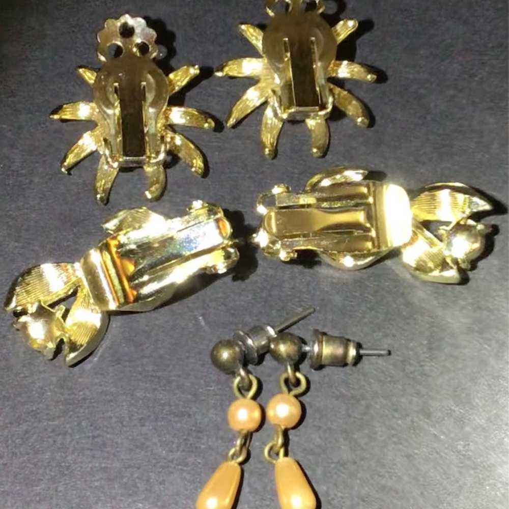 Three (3) Gold Earrings Vintage Fashion - image 2