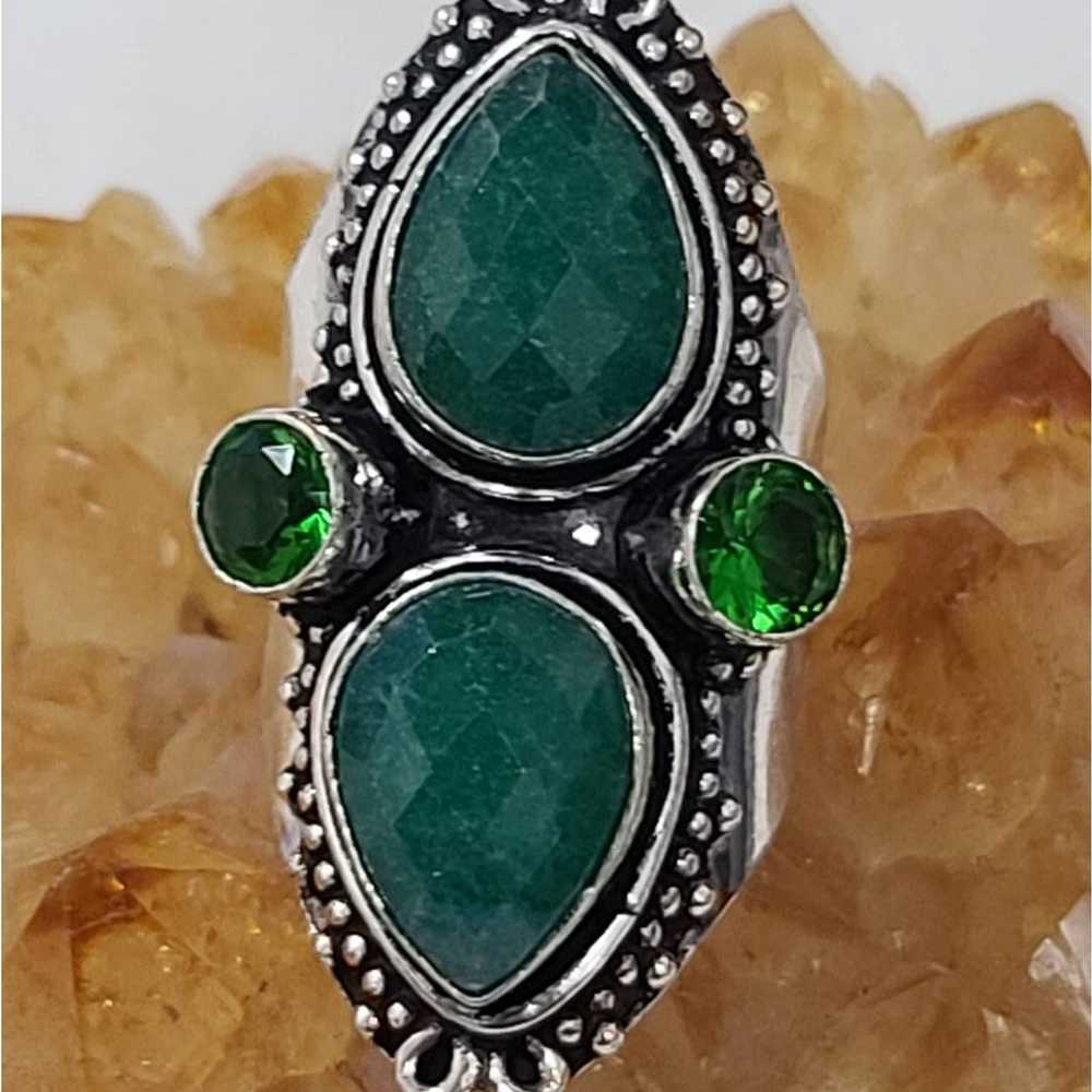 *Vintage Raw Emerald Trinity Silver Ring - image 1