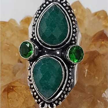 *Vintage Raw Emerald Trinity Silver Ring - image 1