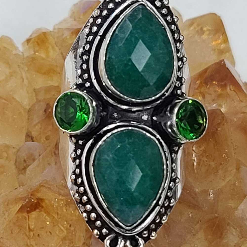 *Vintage Raw Emerald Trinity Silver Ring - image 2