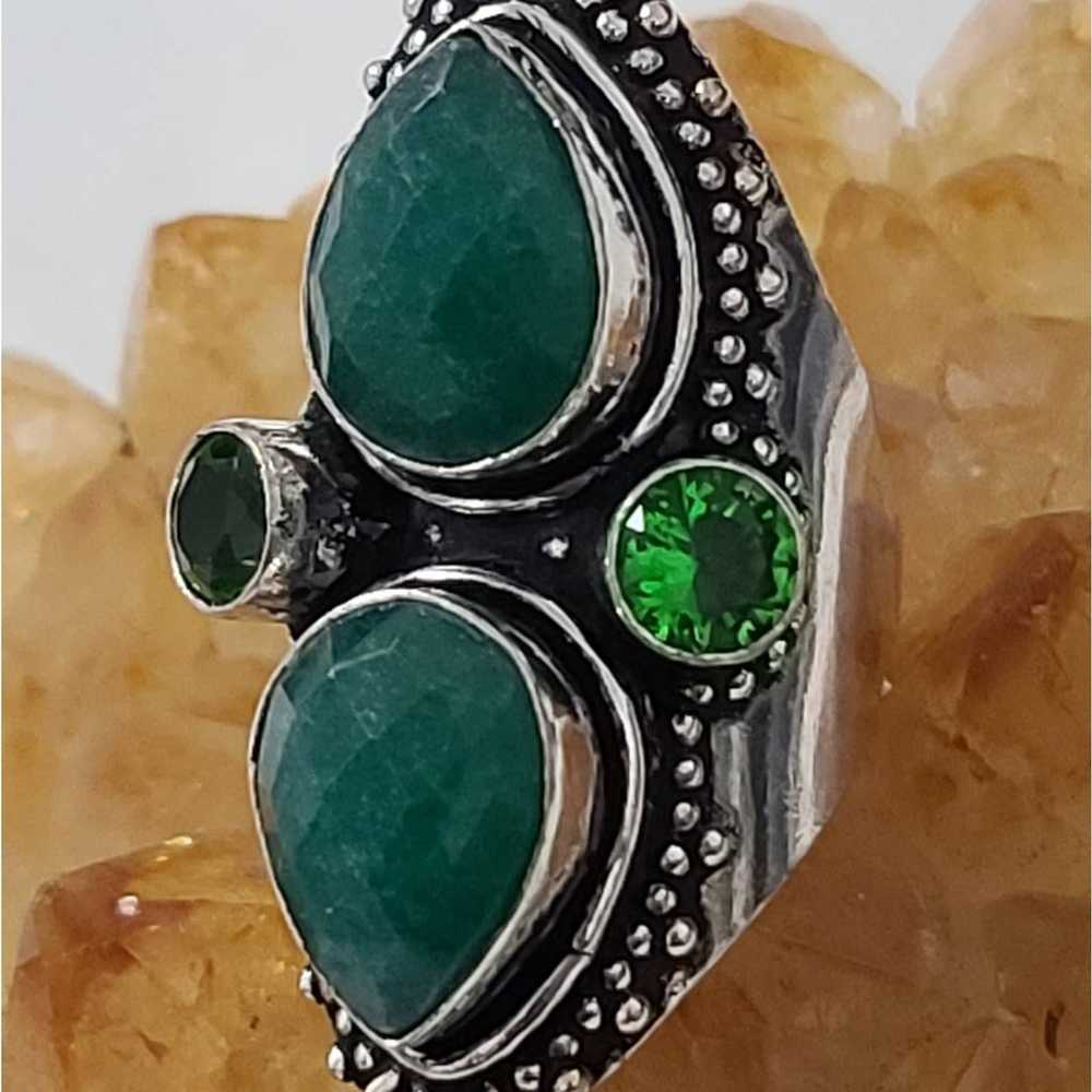 *Vintage Raw Emerald Trinity Silver Ring - image 3