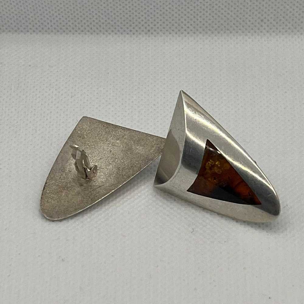 Sterling Silver and Amber Vintage Clip Earrings - image 3