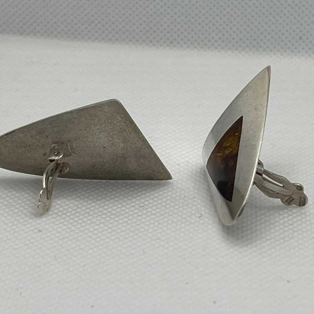 Sterling Silver and Amber Vintage Clip Earrings - image 5