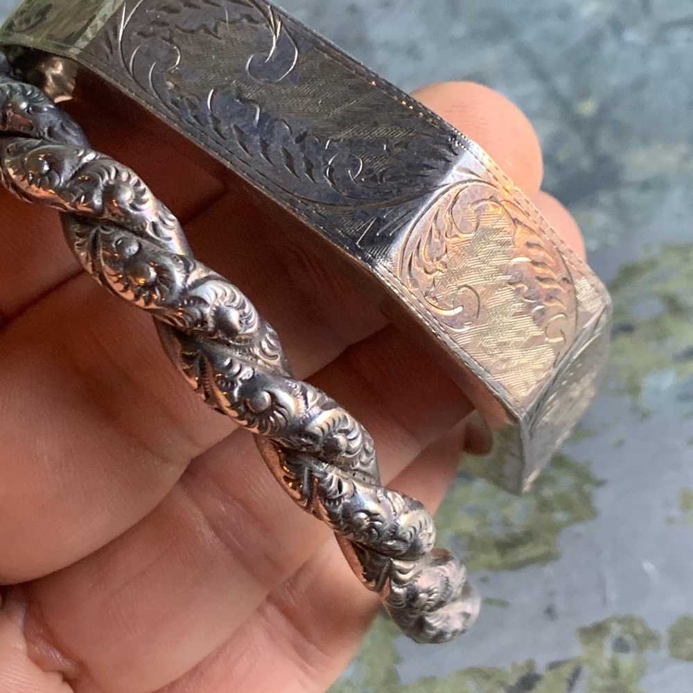 Antique Victorian silver bracelet STERLING hinged - image 8