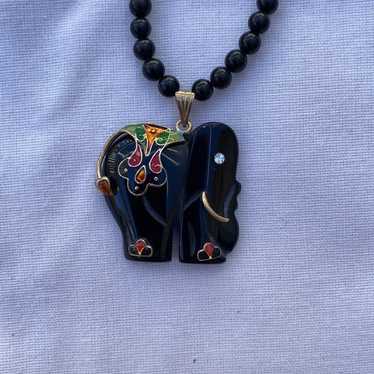 Vintage Onyx Elephant pendant necklace - image 1