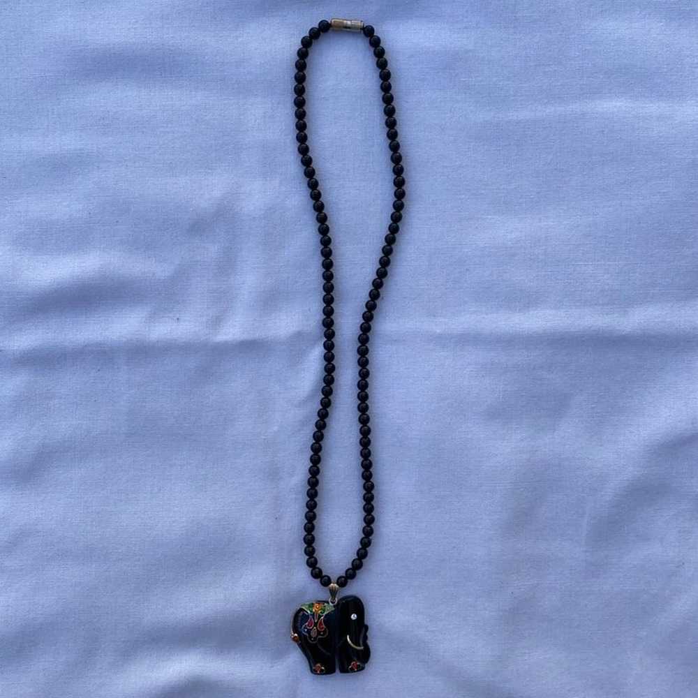 Vintage Onyx Elephant pendant necklace - image 2