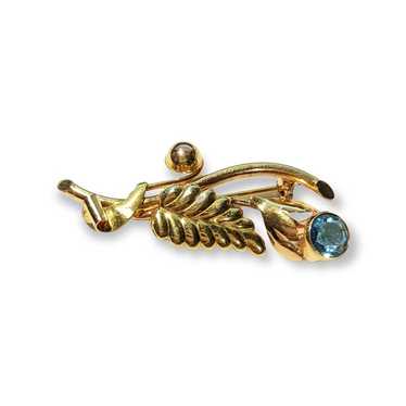 Vintage 10k Gold Blue Zircon Flower Brooch