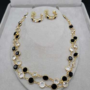 Swarovski black and clear bezel crystal long neck… - image 1