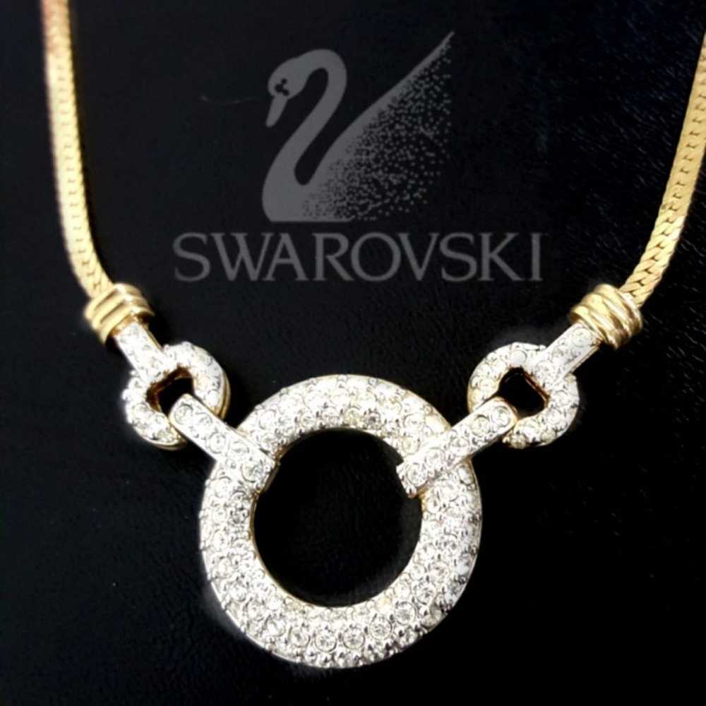 Vintage Swarovski Gold Pave Circle Necklace - image 1