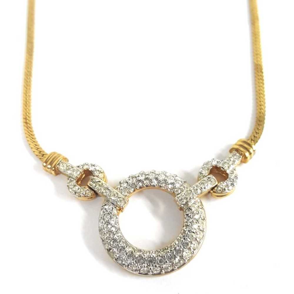 Vintage Swarovski Gold Pave Circle Necklace - image 2