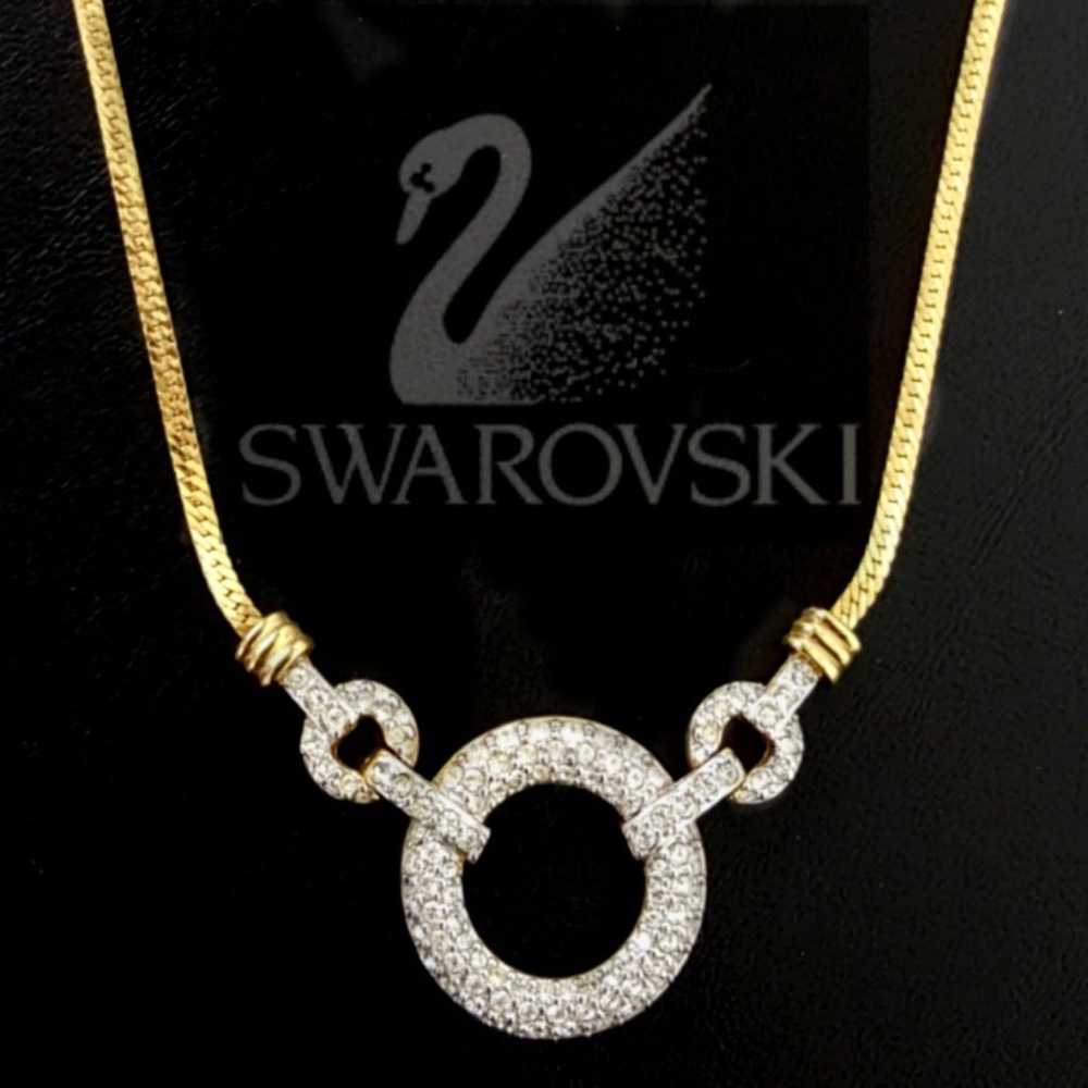 Vintage Swarovski Gold Pave Circle Necklace - image 3
