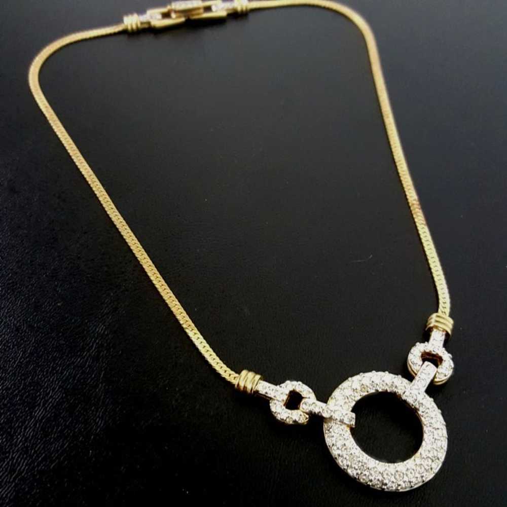 Vintage Swarovski Gold Pave Circle Necklace - image 6