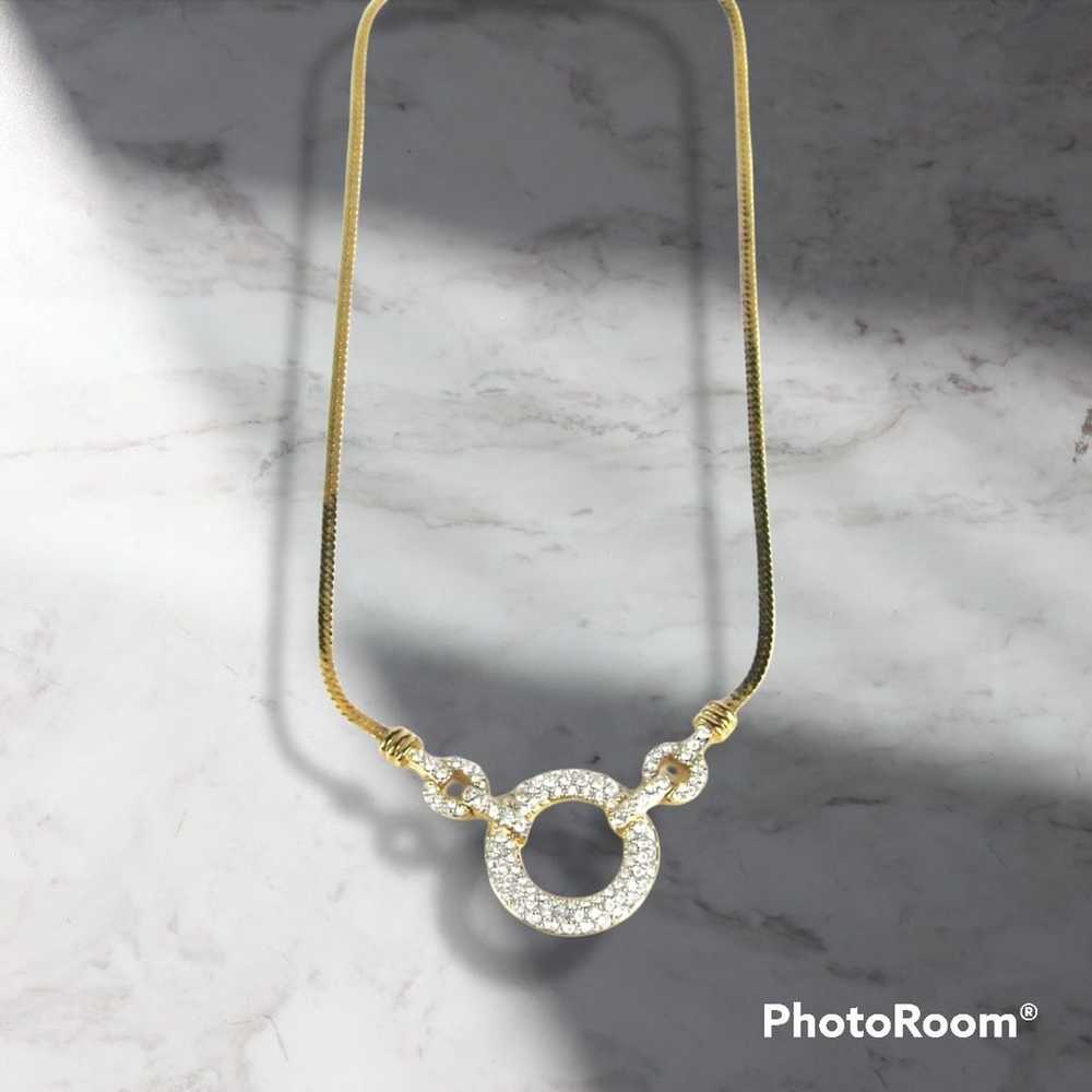 Vintage Swarovski Gold Pave Circle Necklace - image 9