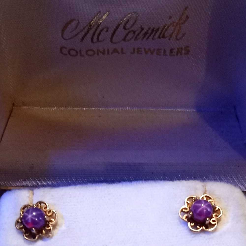 Vintage 14k Gold Star Stone Ruby Earrings - image 2