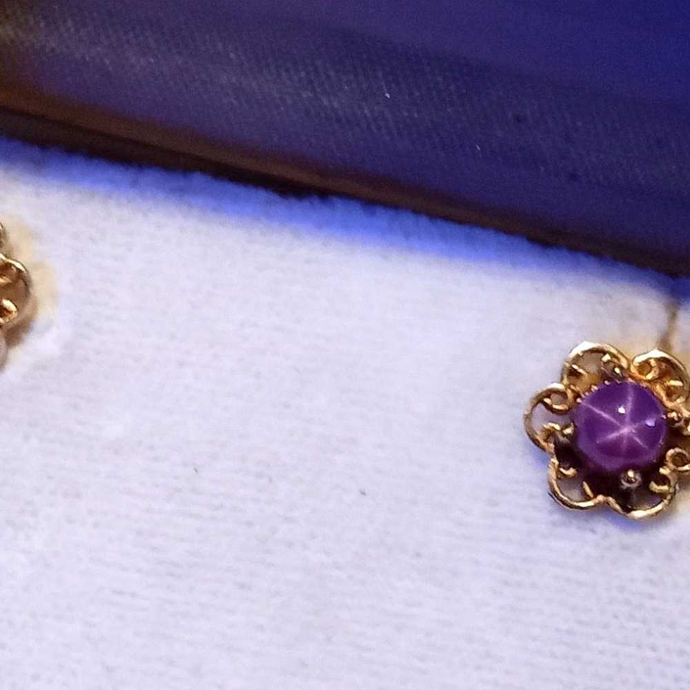 Vintage 14k Gold Star Stone Ruby Earrings - image 3