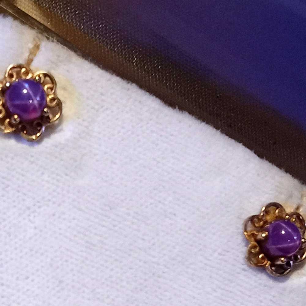 Vintage 14k Gold Star Stone Ruby Earrings - image 4