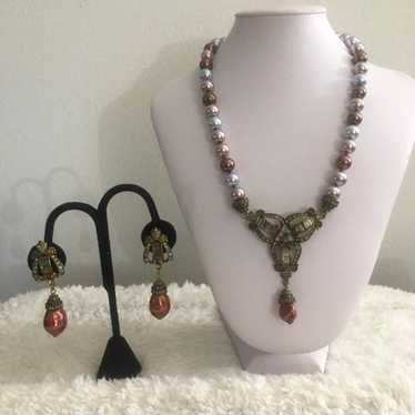 Heidi Daus Dyed Pearl Necklace/Earrings - image 1