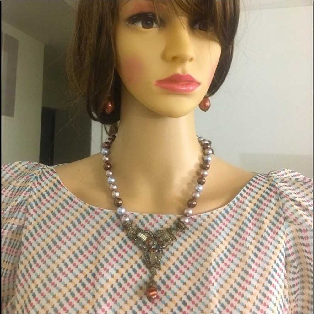 Heidi Daus Dyed Pearl Necklace/Earrings - image 6
