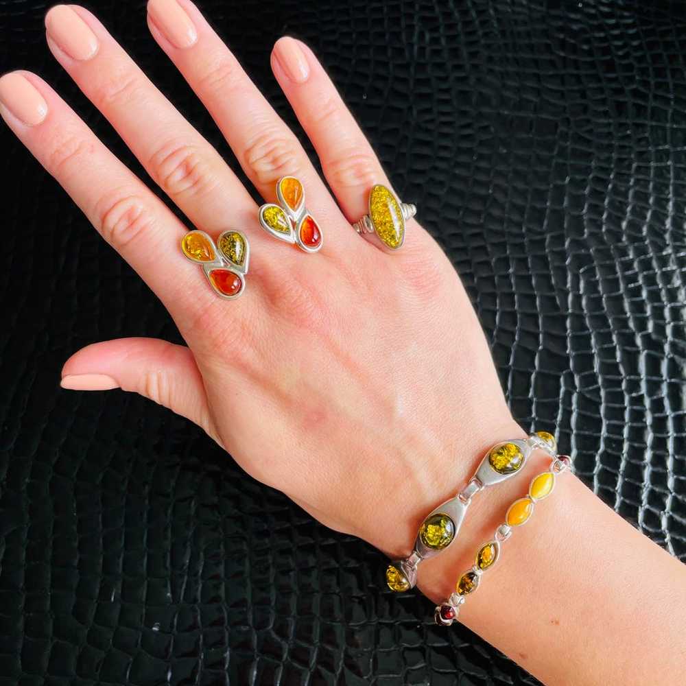 3 COLOR AMBER STERLING NECKLACE, BRACELETS, EARRI… - image 2