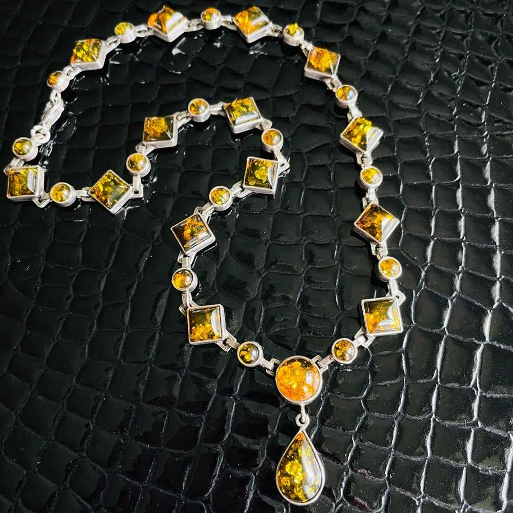 3 COLOR AMBER STERLING NECKLACE, BRACELETS, EARRI… - image 3