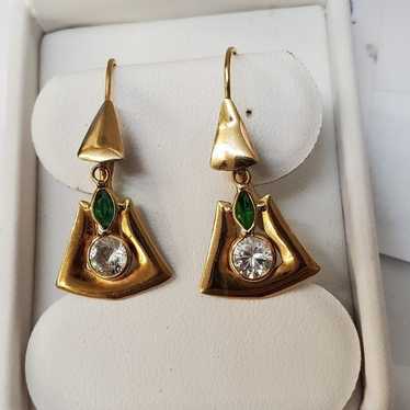 Vintage 18karat solid gold Dangles  stones Earrin… - image 1