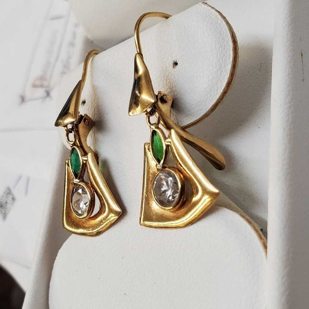 Vintage 18karat solid gold Dangles  stones Earrin… - image 2