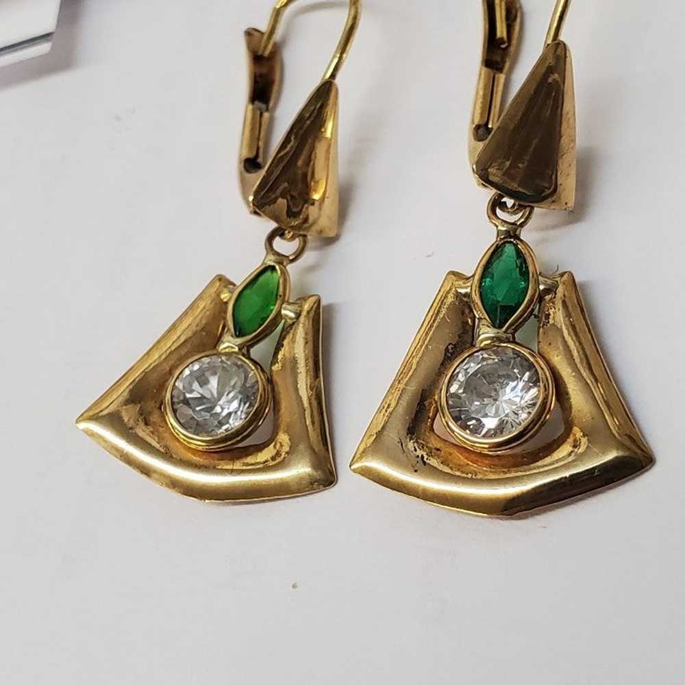 Vintage 18karat solid gold Dangles  stones Earrin… - image 5