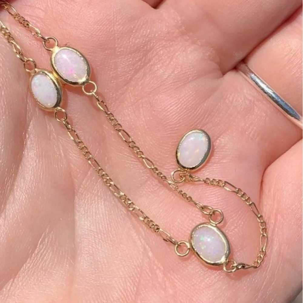 Genuine Natural Opal 14K Gold Necklace vintage dr… - image 2