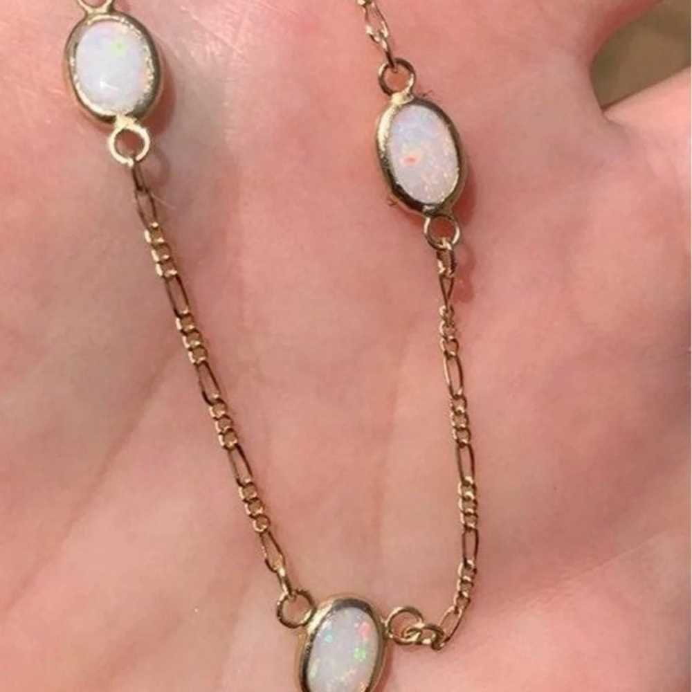 Genuine Natural Opal 14K Gold Necklace vintage dr… - image 7