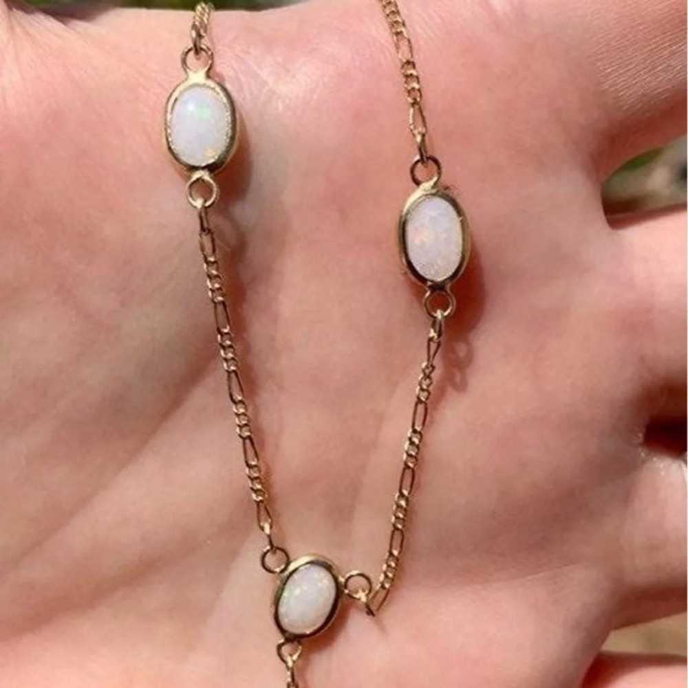 Genuine Natural Opal 14K Gold Necklace vintage dr… - image 9