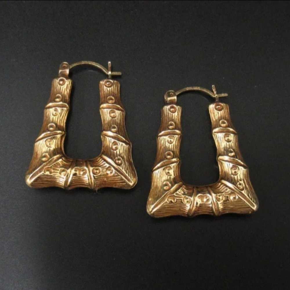 14K Gold Earrings vintage Bamboo style Name ID - image 10