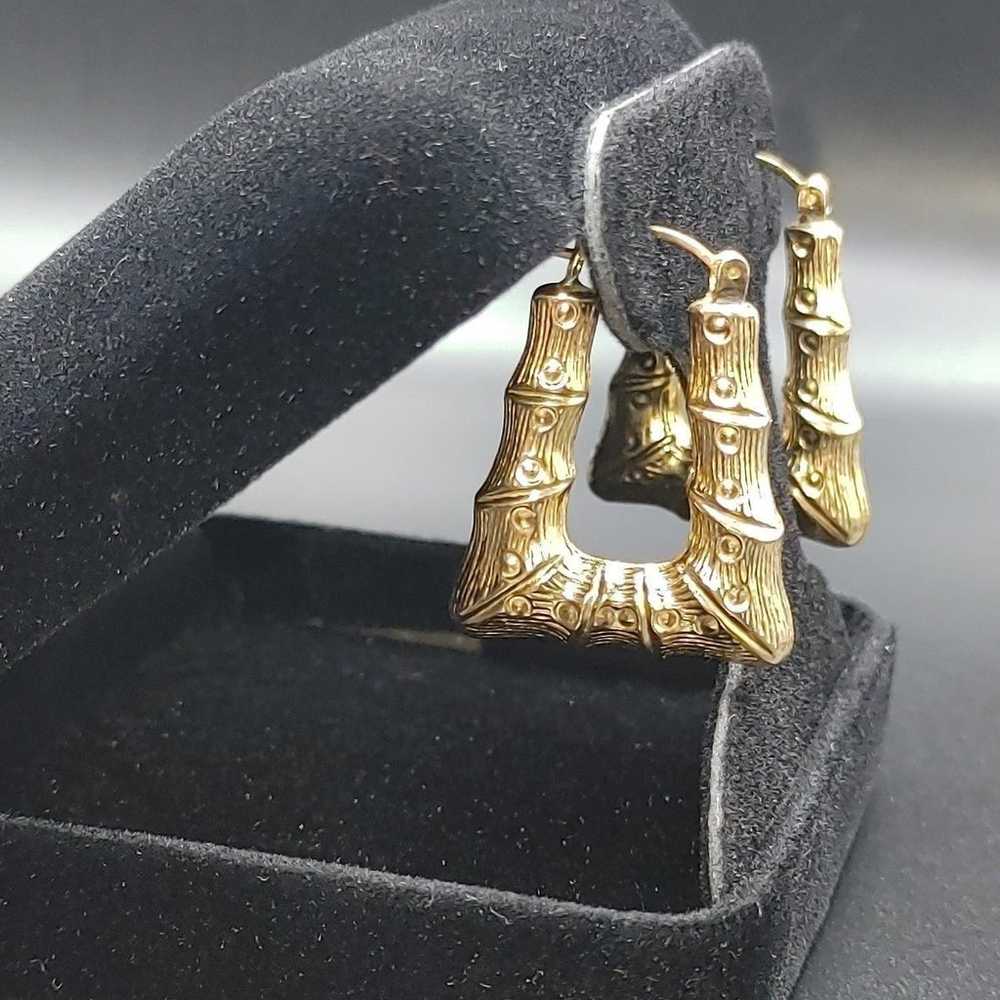 14K Gold Earrings vintage Bamboo style Name ID - image 7