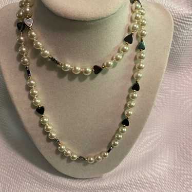 Vintage hematite hearts and pearl necklace - image 1