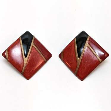 Vintage 90s Geometric Art Deco Metal Earrings Abs… - image 1