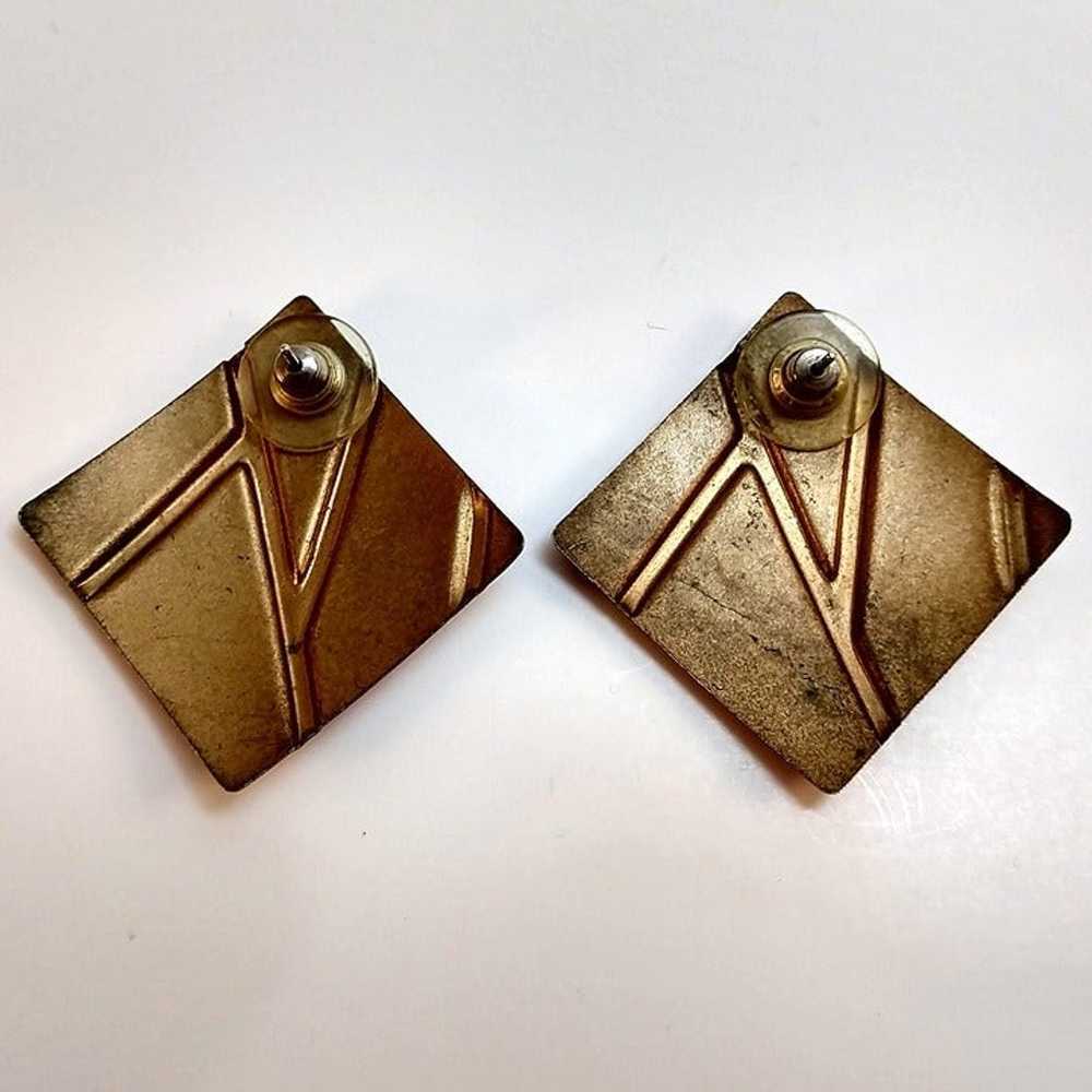 Vintage 90s Geometric Art Deco Metal Earrings Abs… - image 2