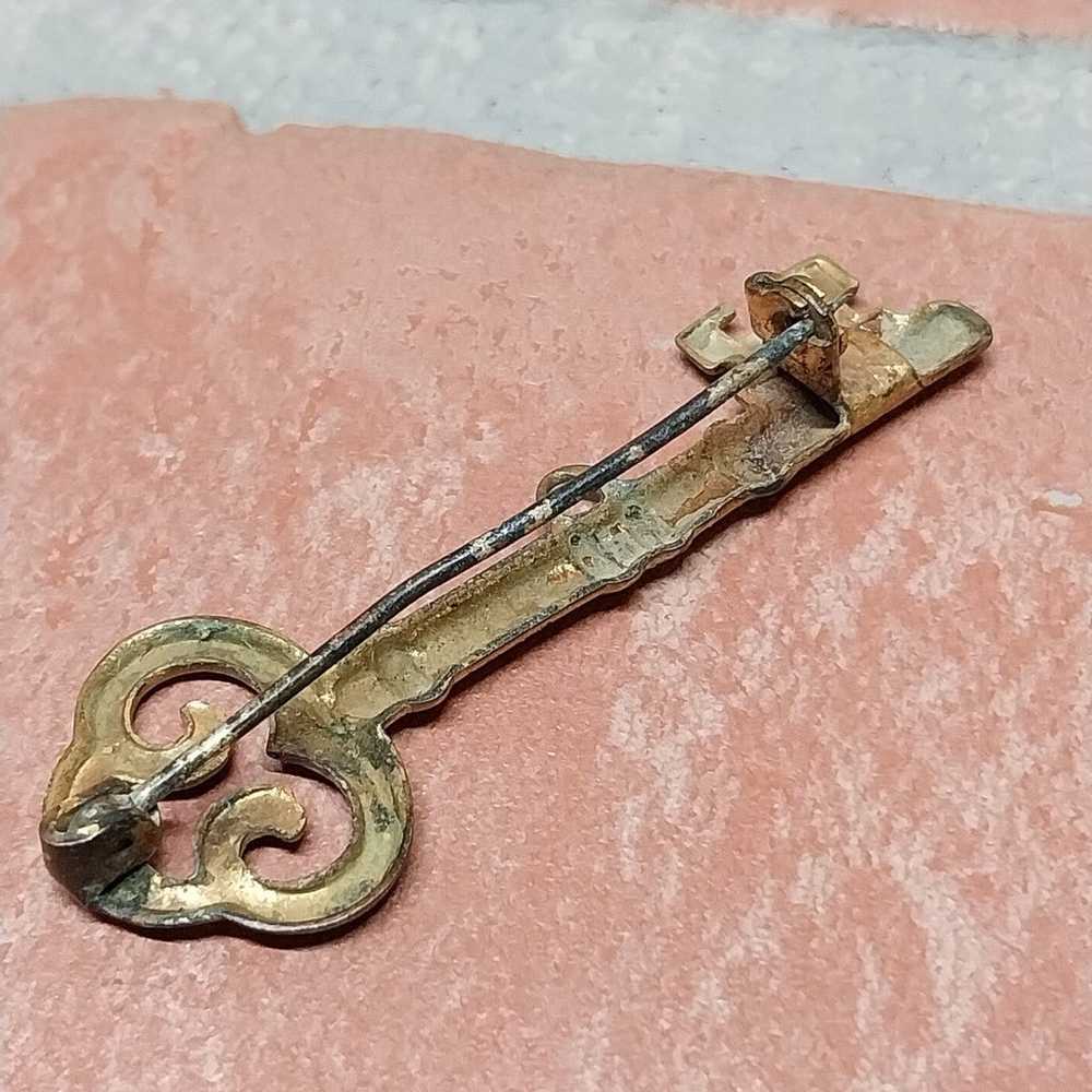 Vintage Skeleton Gothic Key Pin Gold Tone - image 2