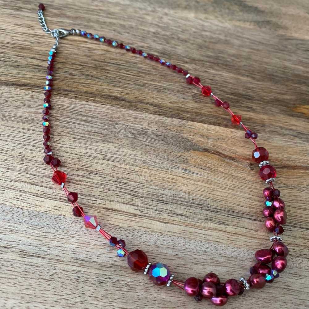 VINTAGE LACY GLASS RED BEADS  NECKLACE JEWELRY - image 1