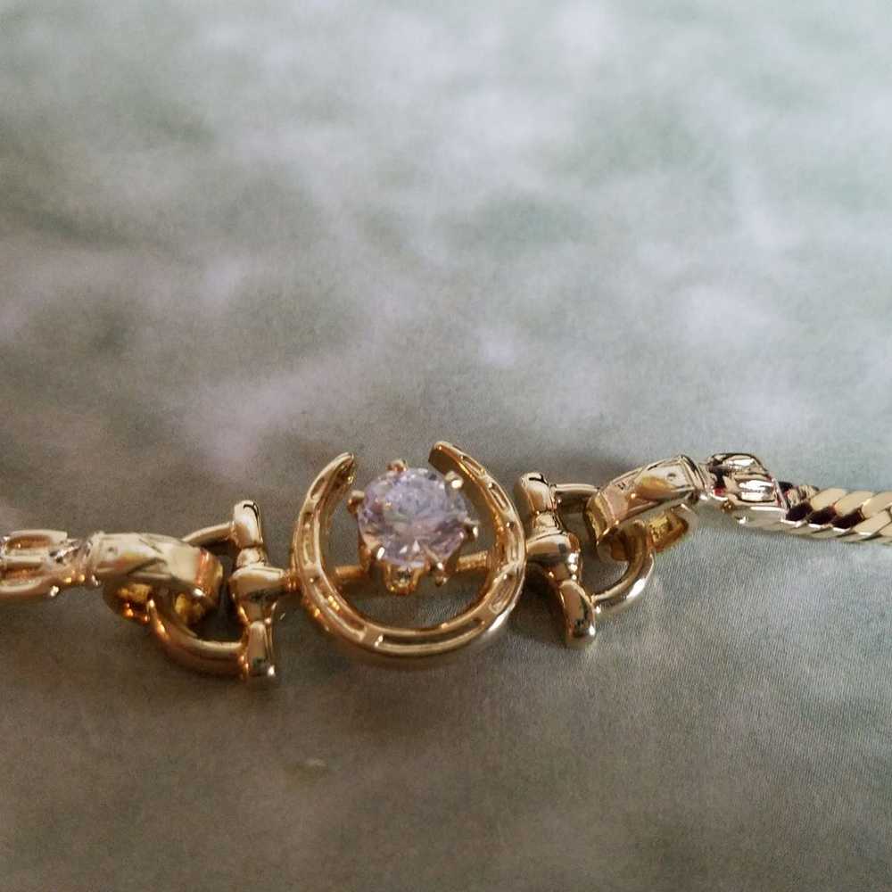 Goldtone Horseshoe Bracelet With Cz - image 3