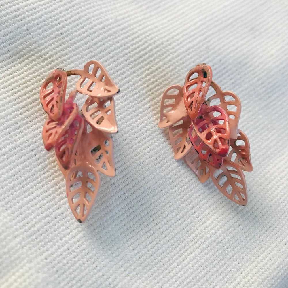 Vintage Pink Color Leaves Earrings - image 1