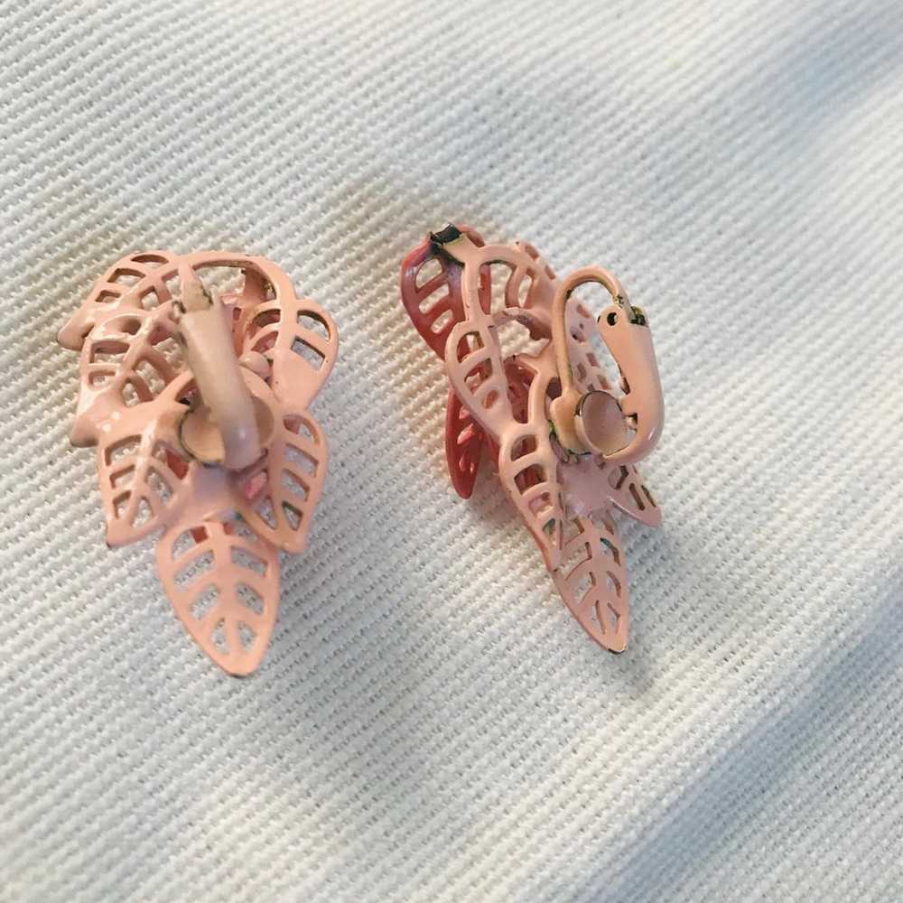 Vintage Pink Color Leaves Earrings - image 2