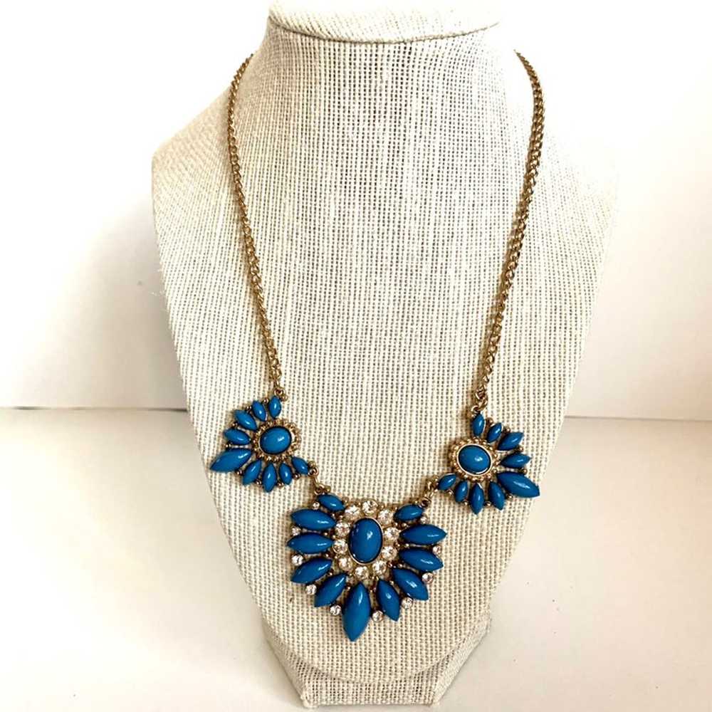 Blue and gold statement necklace chunky - image 1