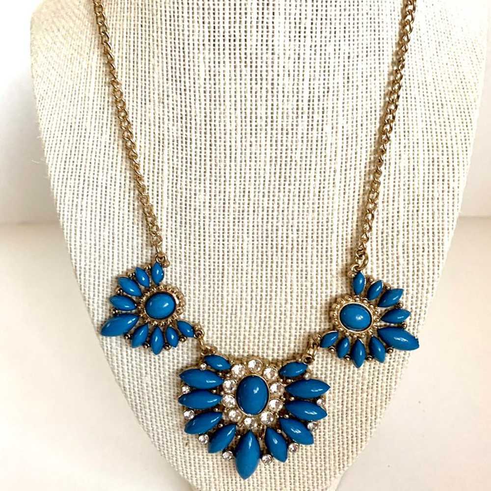 Blue and gold statement necklace chunky - image 2