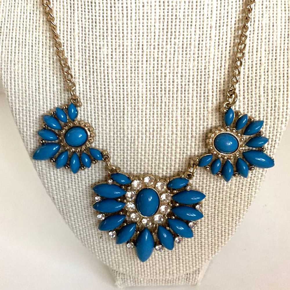 Blue and gold statement necklace chunky - image 3