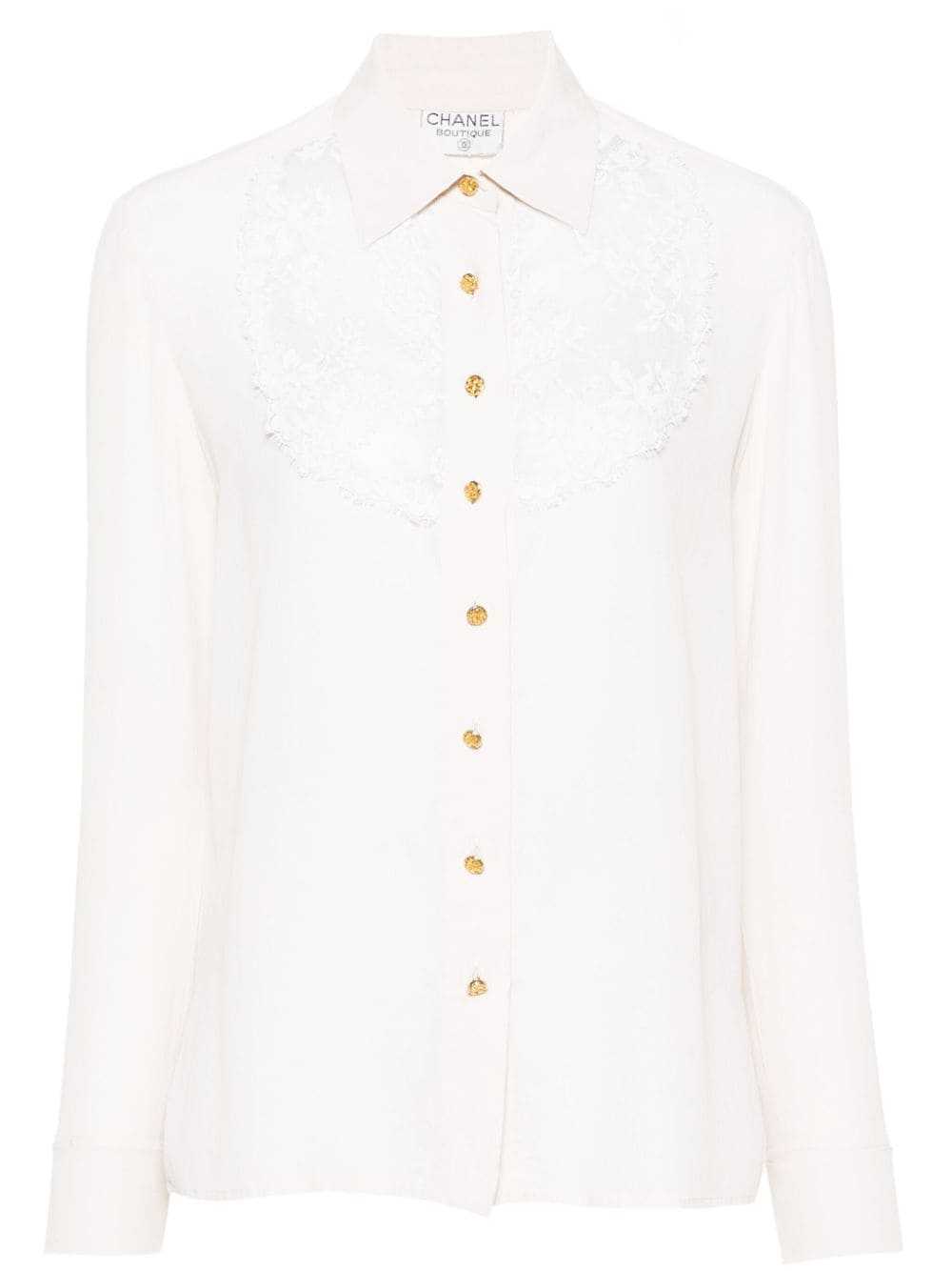 CHANEL Pre-Owned 1990s lace-detail silk shirt - N… - image 1