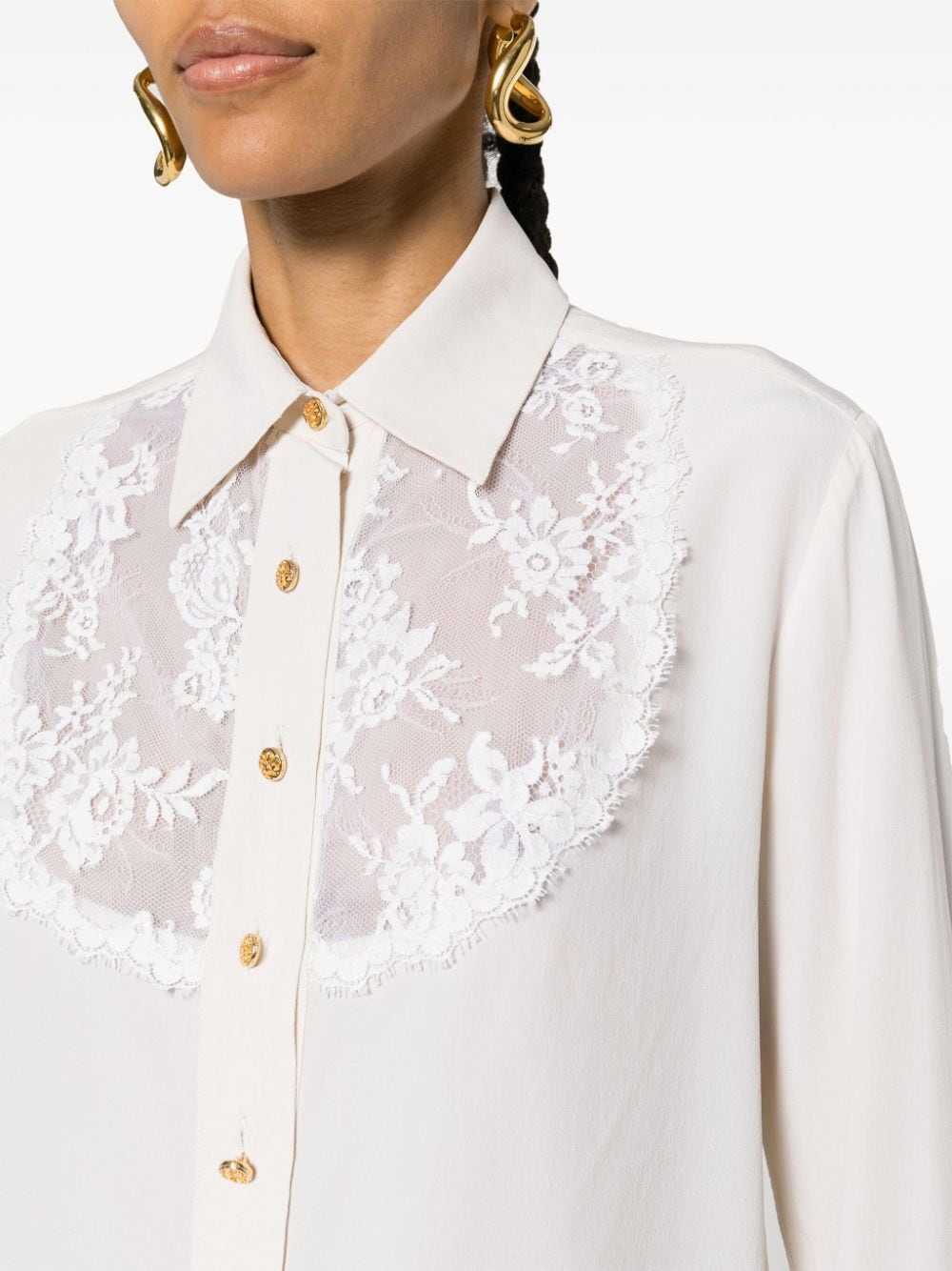CHANEL Pre-Owned 1990s lace-detail silk shirt - N… - image 5