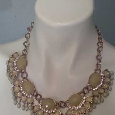 Gold Tone and Crystal Rhinestones and Jade Colore… - image 1